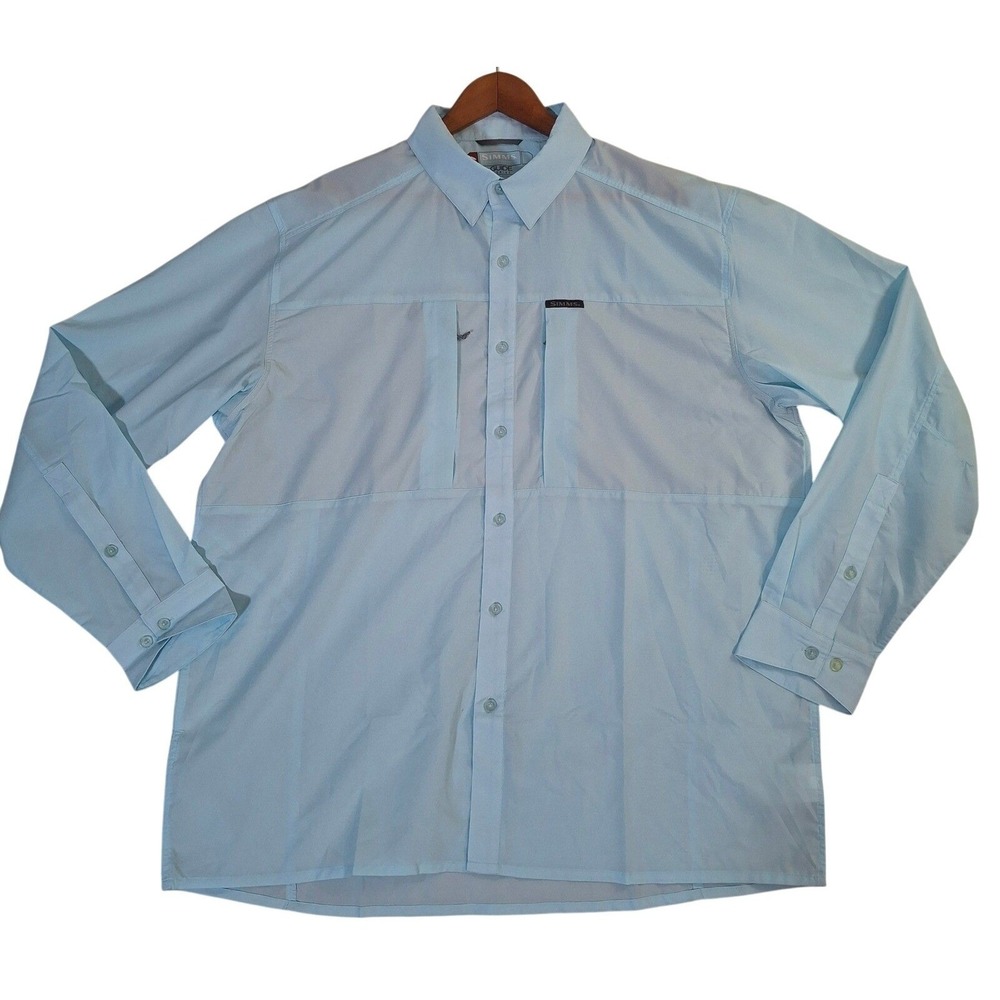 Simms Guide Series Fishing Shirt Mens 2XL Light Blue Vented Button Up Pockets